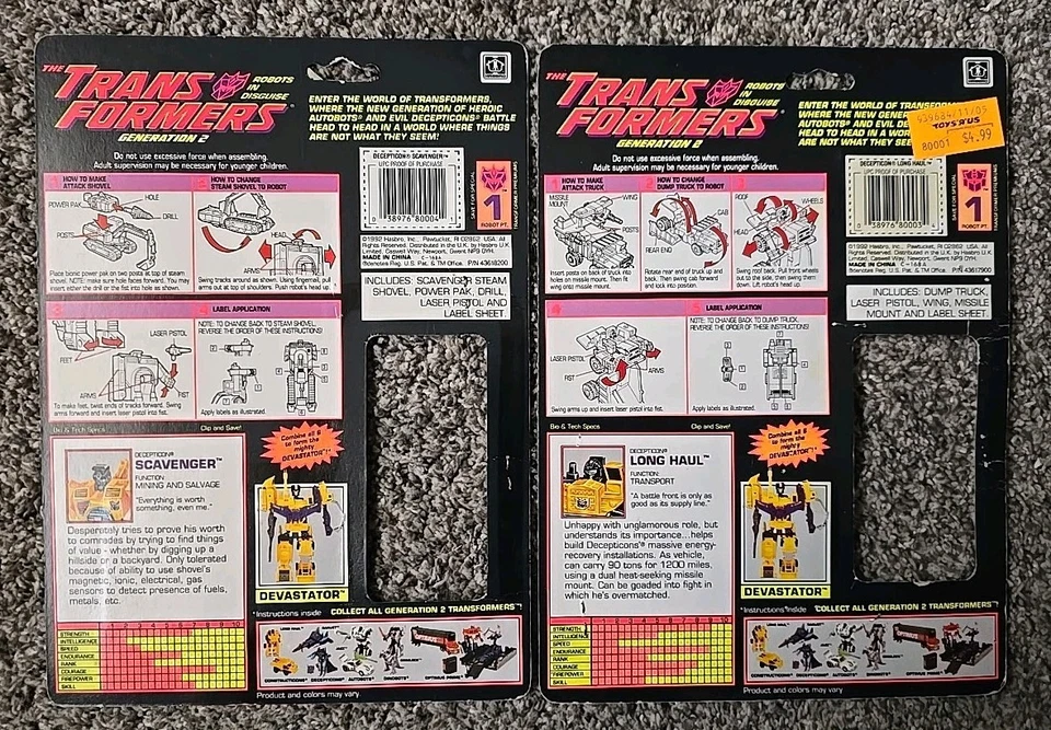 Transformers 1992 G2 Devastator  Card Back & Tech Spec lot of 5 - Image 3 of 4