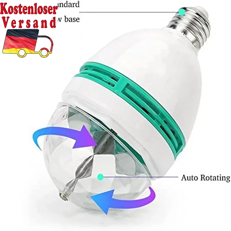 9W E27 RGB Led Lamp Bulb Magic Color Projector Auto Rotating Stage Light AC85-26 - Bild 4 von 4