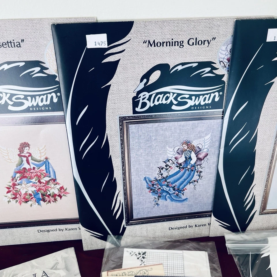 1990s Cross Stitch Pattern Lot Black Swan Mirabella JBW Designs Lavender Lace - Image 3 of 4