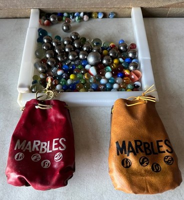 Vintage Danlee Marble Bags w/ Steely Marbles And Swirls Cats Eye Lot Of (150)
