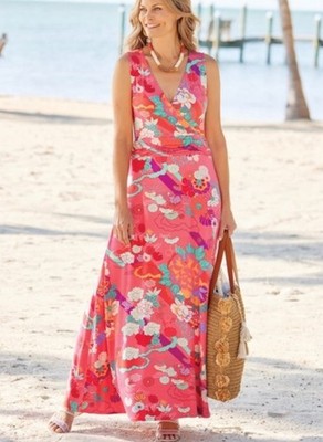NWT SOFT SURROUNDINGS Posie SunKissed Coral Maxi Dress Sz XL Summer Retail $130