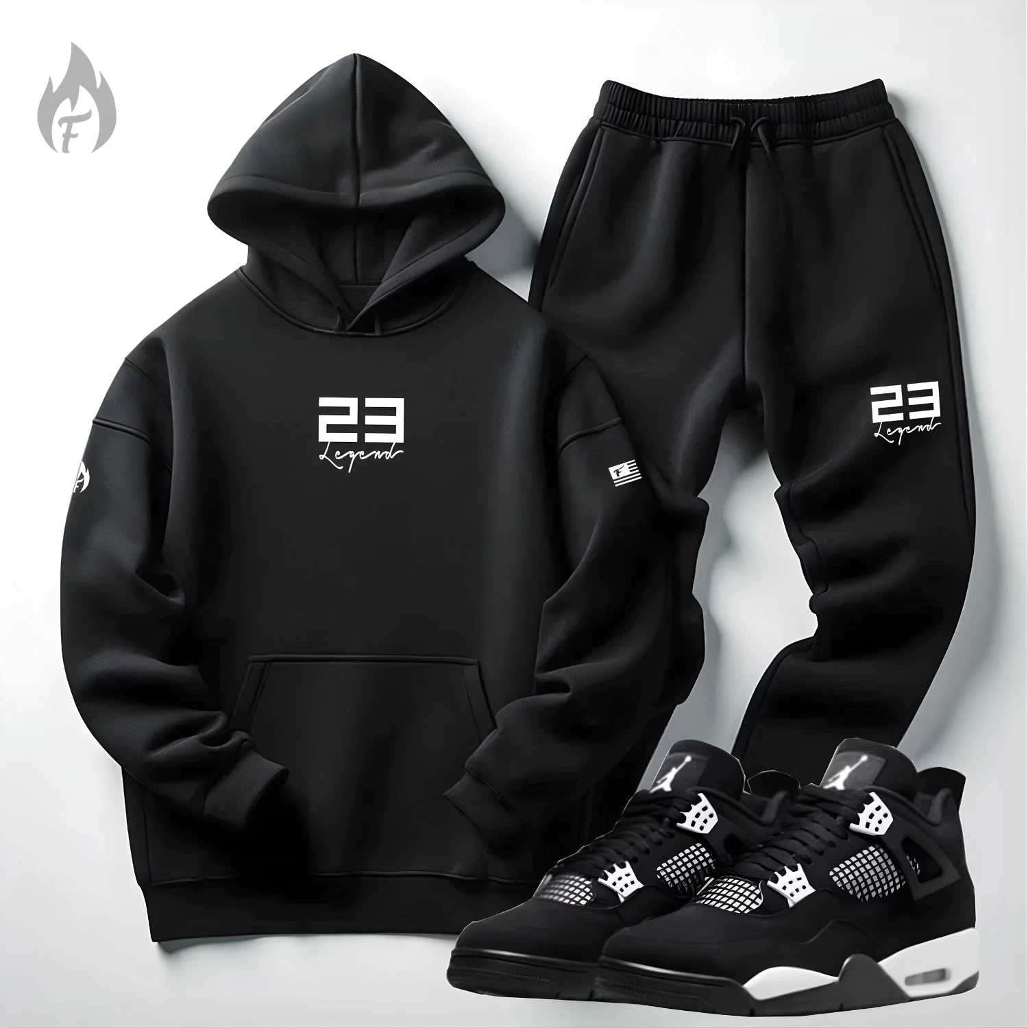 23 Legend Men's Black Fleece Tracksuit – Hoodie & Joggers Set