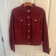 Vintage Y2K GAP Women Medium M Corduroy Trucker Jacket Red Stretch Snap Button