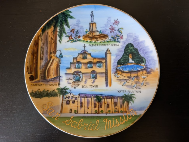 ~~ Vintage 7.5" Souvenir Plate Hand Painted ~ San Gabriel Mission ~