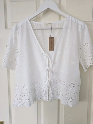 Broderie Anglaise Top vorne zum Binden Größe 12 weiß Festival Sommer Iisla & Vogel neu mit Etikett 