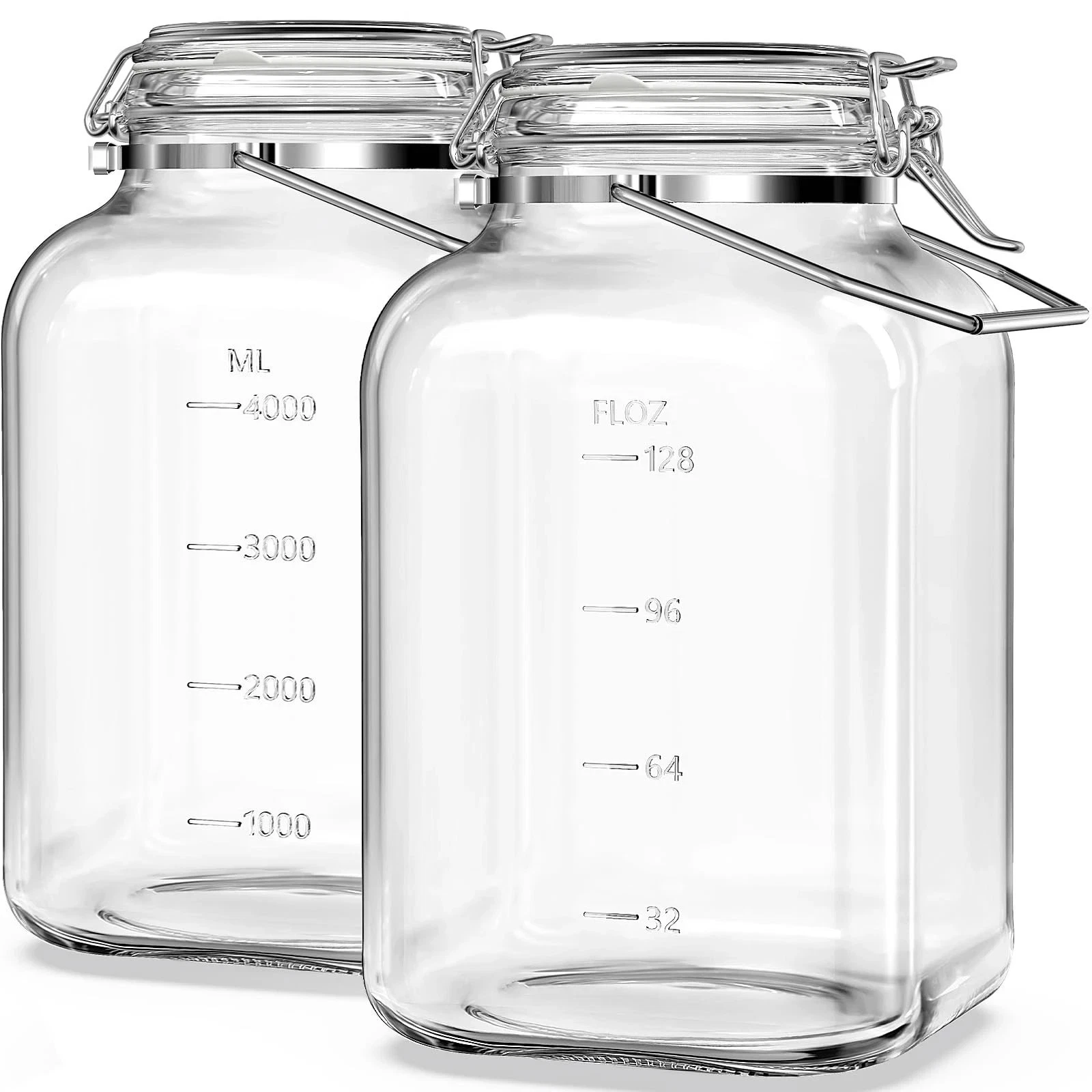2 Pack 1.5 Gallon Glass Jar with Airtight Lid 192 Oz Square Wide Mouth Mason Jar