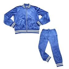 Women’s Tracksuit Set S Blue Velour Zip Jacket Jogger Lounge Outfit Athleisure