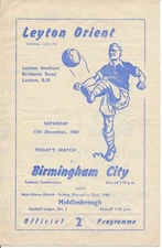 Orient Reserves v Birmingham City (Combination) 1960/1961