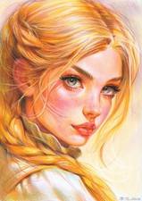 original drawing 4 114BS artwork colored pencil art nouveau female portrait