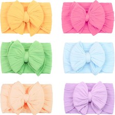6 Pcs Super Stretchy Soft Handmade Headbands with Double Bows Head Wrap Nylon...
