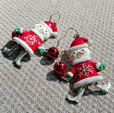 Snowman Christmas Multicolor Metal Dangle/Drop Hook Earrings, No Stone