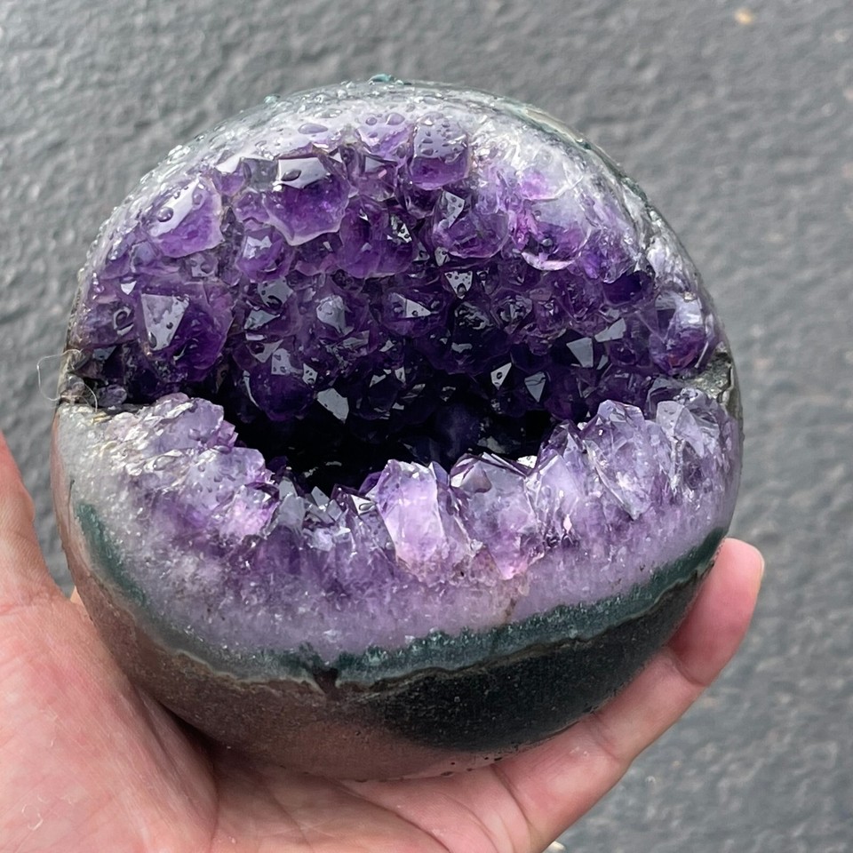 4.02LB Natural Amethyst geode quartz ball crystal Start smiling sphere ...