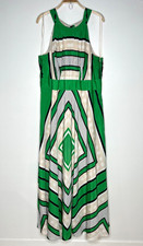 Eliza J  Sz 20 Scarf Print Crêpe De Chine Fit & Flare Maxi Dress Green Black Geo