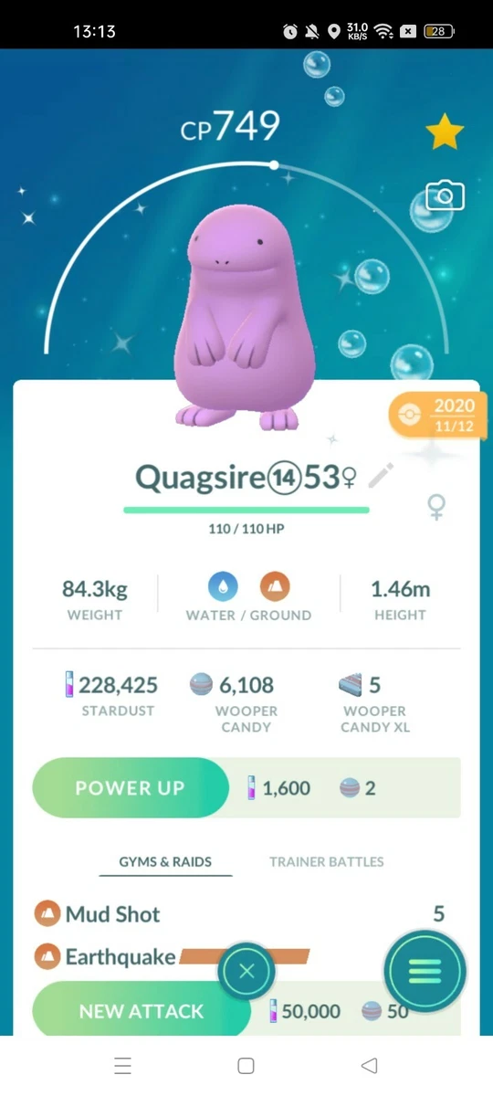 Shiny Quagsire ( Wooper Evolution ) Pokemon Trade Go | eBay