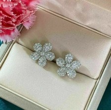 2.20Ct Round Cut Lab Created Flower Diamond Stud Earrings 14K White Gold Plated