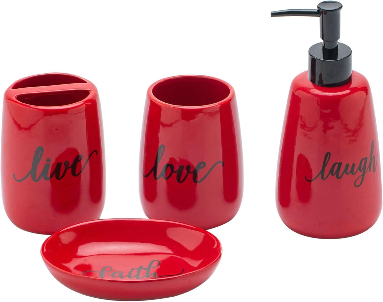 Bathroom Accessories Set, Ceramic 4pc,Toothbrush Holder soap Dispenser soap Dish