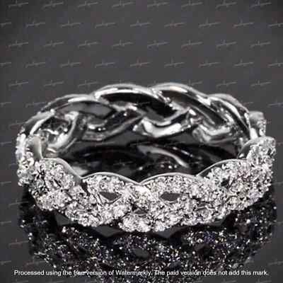 2Ct Round Cut Lab Created Diamond Engagement Band Ring 14K White Gold Plated