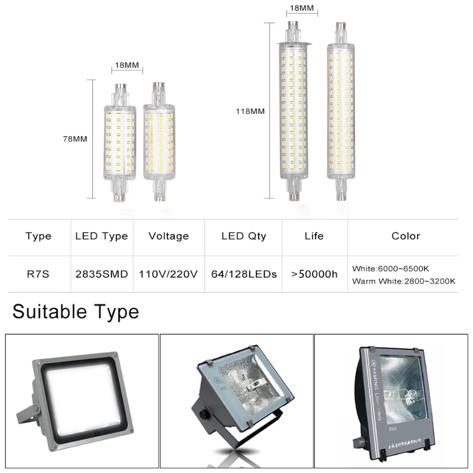 R7S LED 78mm 118mm Bulb Floodlight 12W 16W 2835 SMD Replace Halogen Lamp AC220V - Image 4 of 4