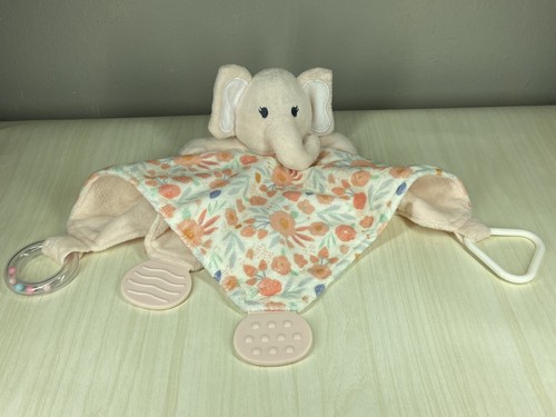 Modern Baby Pink Flower Elephant Security Blanket Lovey Rattle Teether Plush ‘23 - Picture 2 of 7