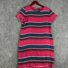 Adrienne Vittadini Dress Womens 6 Shift Red Stripe Midi Short Sleeve Back Zip
