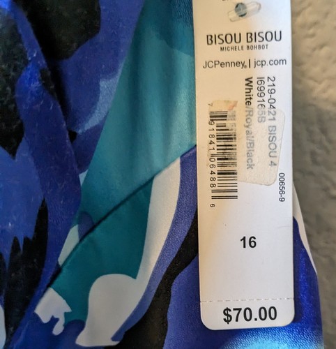 NWT Bisou Bisou Blue White Floral One Shoulder Dress Abstract Asymmetrical 16/L - Picture 8 of 8