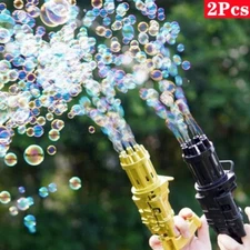 2x Gatling Bubble Machine Bubbler Maker Automatic Bubble Gun Toy For Kid Outdoor