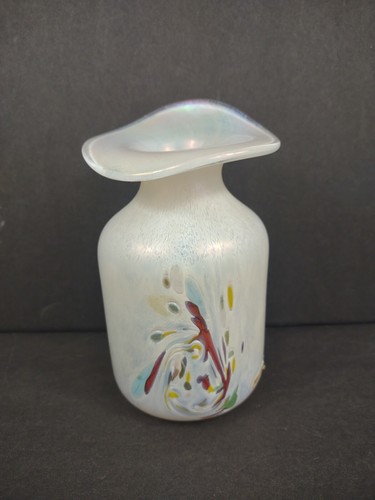 German Art Glass Jack In The Pulpit Vase Swirl White Opalescent splatter stretch - 第 1/15 張圖片