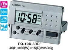 Casio PQ10D-8R, Pocket Travel Alarm Digital Clock, Light, Snooze