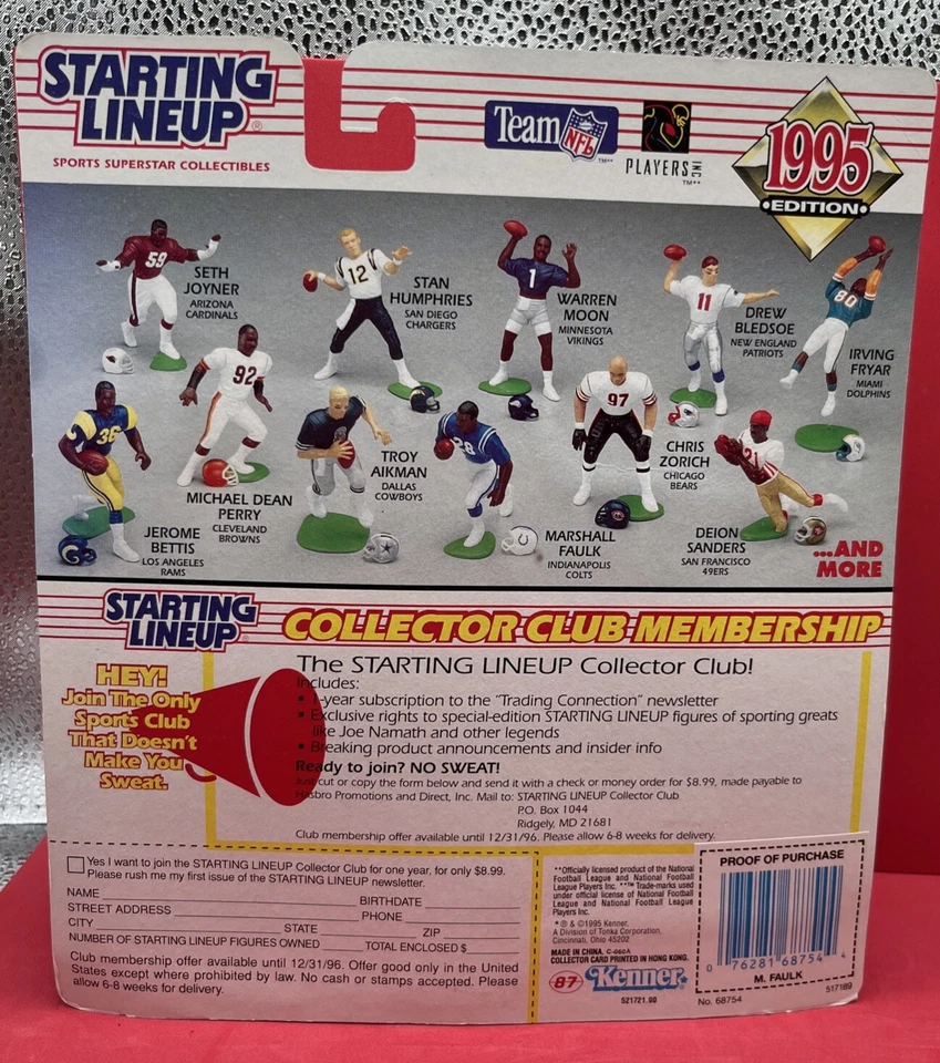 1995+96 Juego de 2 figuras de acción y tarjeta de la alineación inicial de la NFL Marshall Faulk Colts Foto 3 de 4