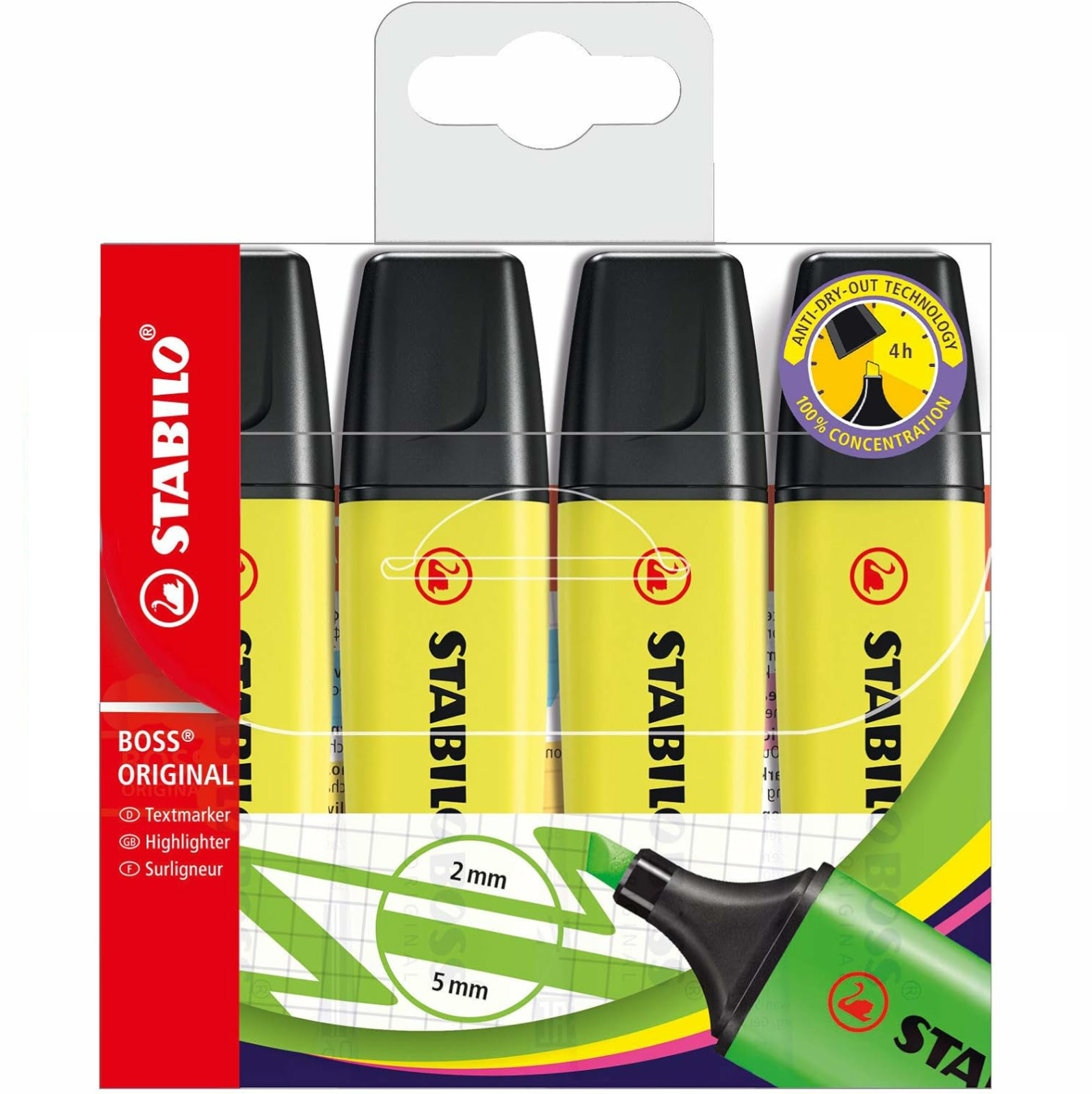 Highlighter - STABILO BOSS ORIGINAL - Pack of 4 - Yellow