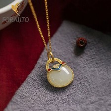 Women Retro Hotan Jade Necklace China-Chic Clavicle Chain Classical Pendant