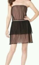 NEW! Nine West Black Spring Fever Strapless Tiered Mesh Cocktail Dress 8P