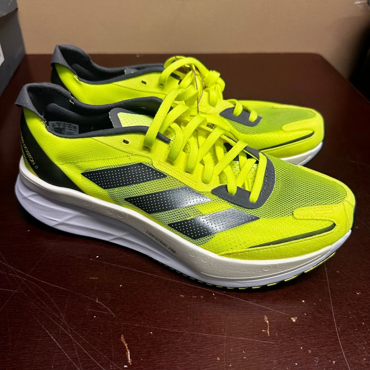 adidas Mens Green Adizero Boston 11 Lightstrike Pro Running Shoes