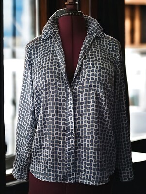The Limited Blue White Checkered  Collar Long Sleeve Size Petite M