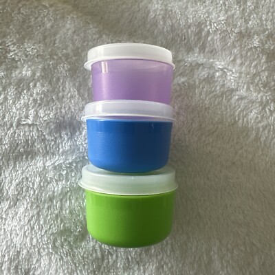 3 Tupperware Smidgets Blue Green & Sheer Purple w White Lids New!