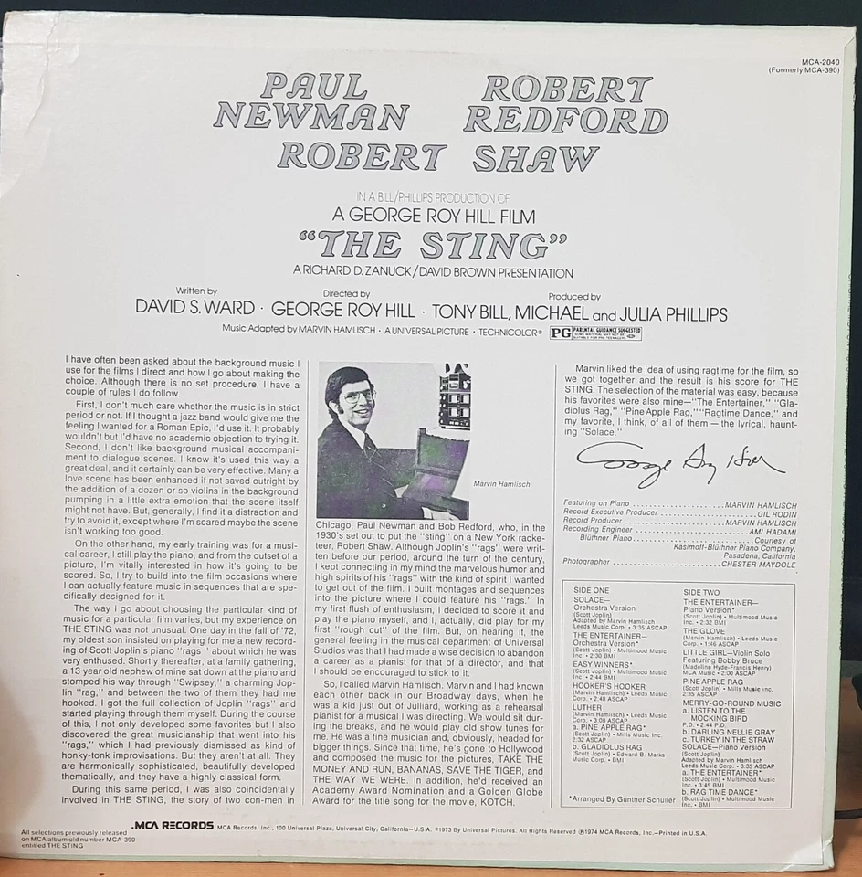 Marvin Hamlisch – The Sting (soundtrack) - 1974 LP record and cover VG+ - Image 2 of 3