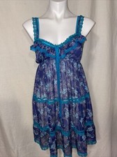 Victorias Secret M BLue Floral Ruffle Nightie Gown Lace Angels