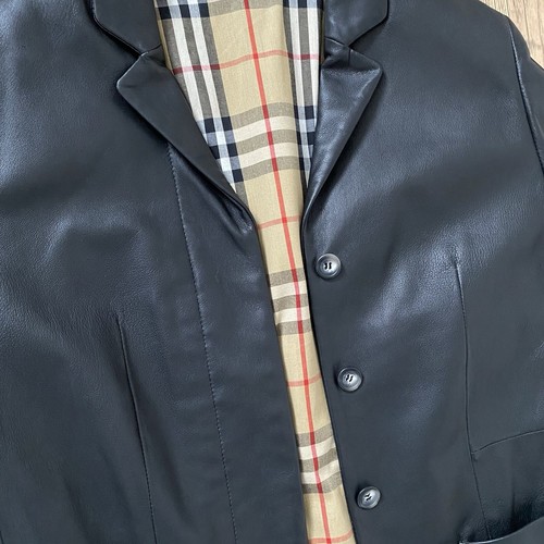 Burberry Dark Brown Leather Women's Jacket Size 10 Nova Check - Picture 2 of 14