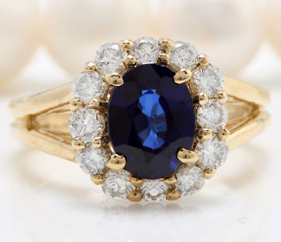 2.80 Carat Natural Sapphire and Diamonds in 14K Solid Yellow Gold Women s Ring
