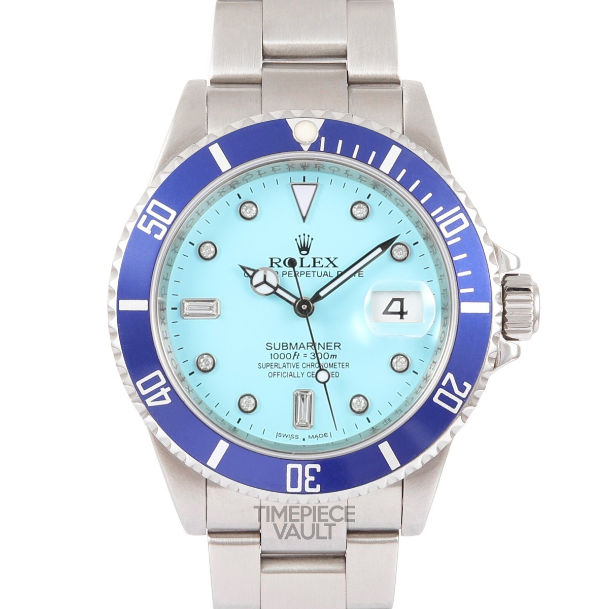 ROLEX SUBMARINER 16610 REHAUT SS NO-HOLE 40MM TURQUOISE DIAMOND