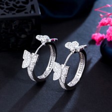Silver Plated Small Butterfly Cubic Zirconia Huggie Hoop Earrings for Women Gift