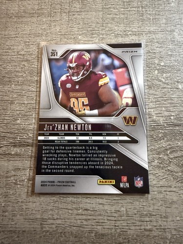 2024 Prizm Jer'zhan Newton Orange Disco Prizm Rookie RC #351 Commanders - Picture 2 of 2