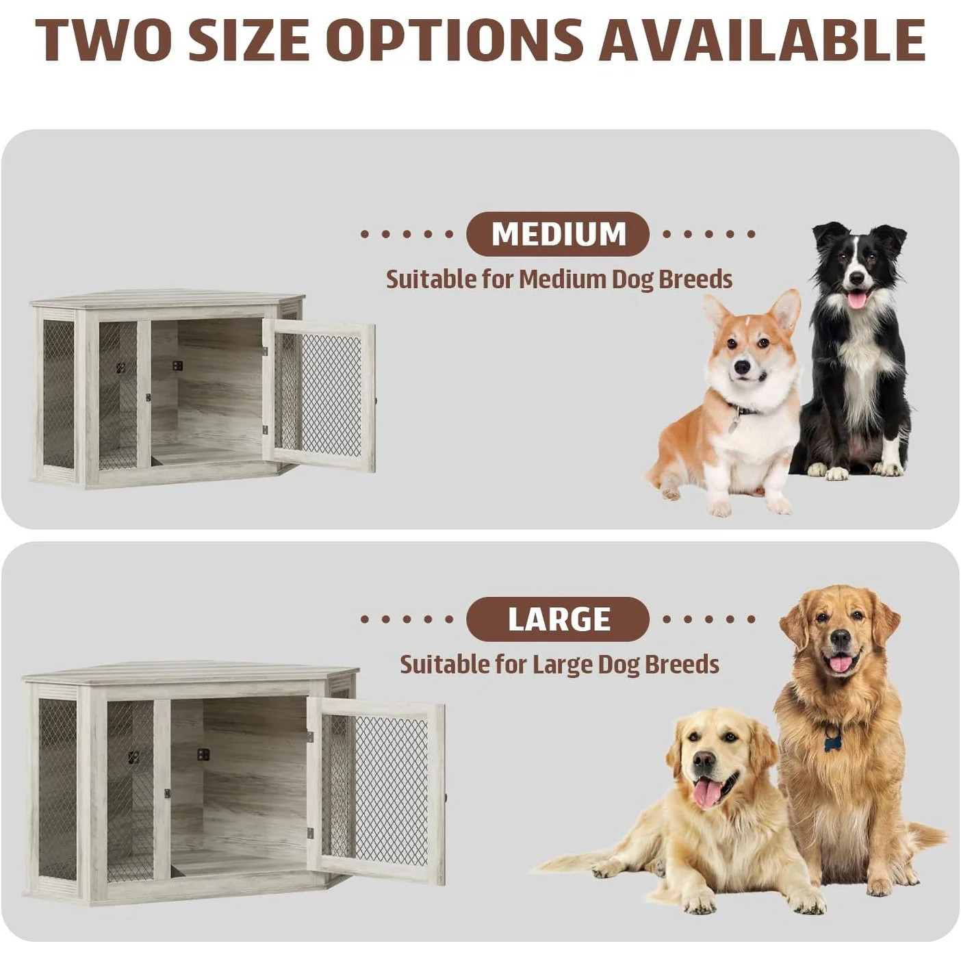 BOSSIN Corner Dog Crate Furniture,44/52 inch Wooden Dog