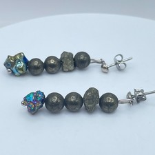 Vintage Y2K Beaded Dangle Earrings Silver Tone Boho Women's Classic Jewelry