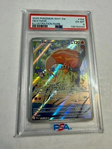 2025 POKEMON WHT EN-WHITE FLARE ILLUSTRATION RARE #104 HEATMOR PSA 6