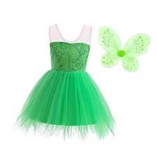 Green Fancy Fairy Costume with Butterfly Wings for Toddler and Little 5-6