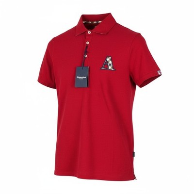 Aquascutum Herren M Rot Polohemd Kurzärmelig 1/4 Knopf Logo Alle Jahreszeiten