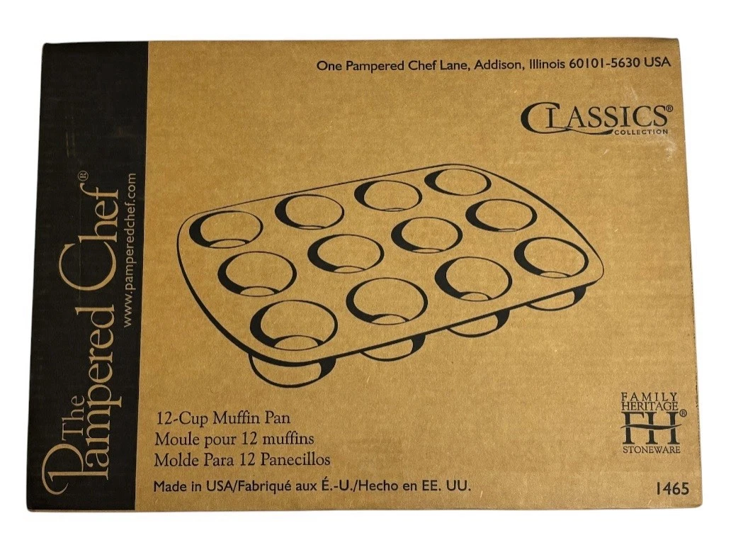 Pampered Chef Stoneware Muffin Pan 12 Cup #1465 Baking Cupcake Pan New