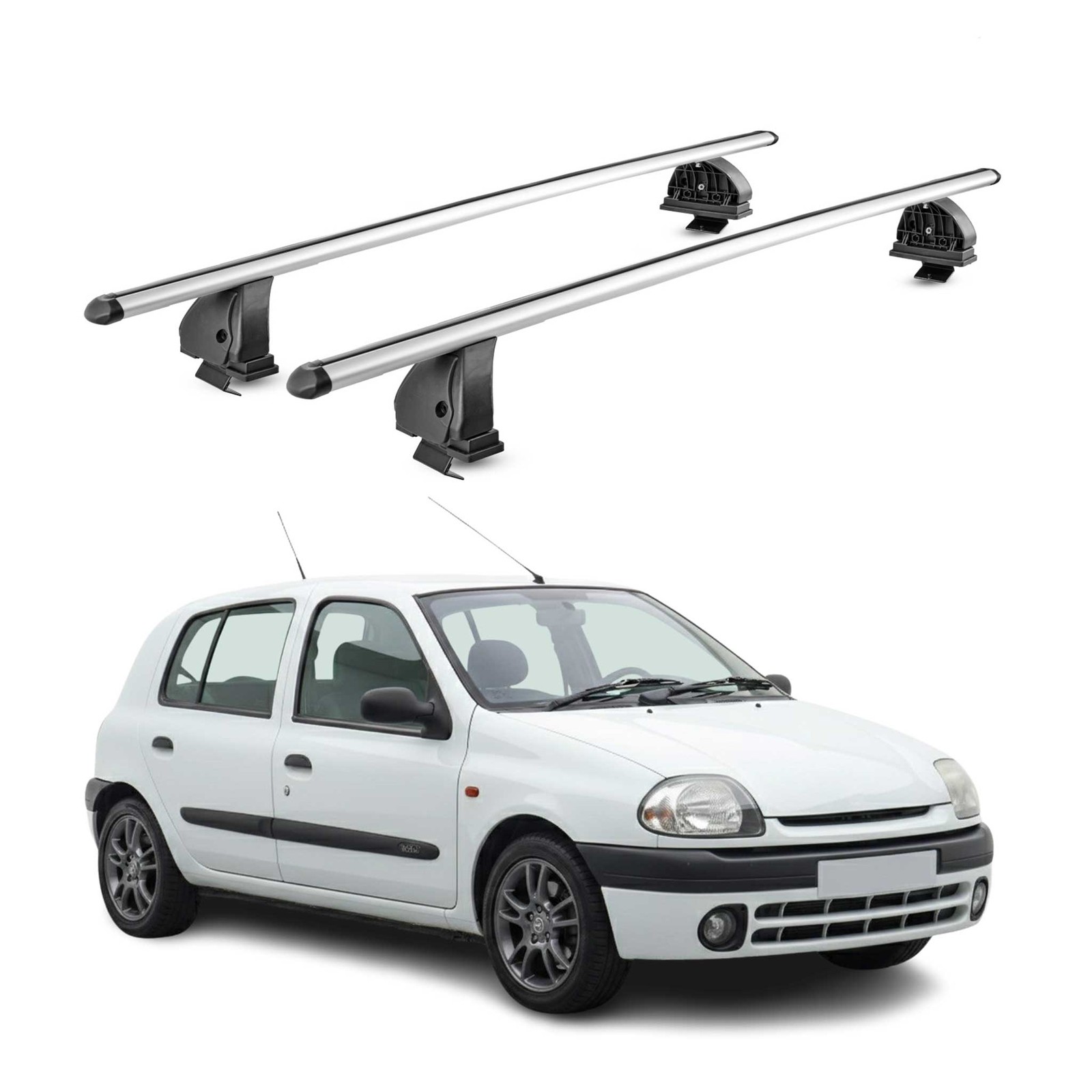 Barres de toit transversales Clio II en aluminium profilé avec antivol clé