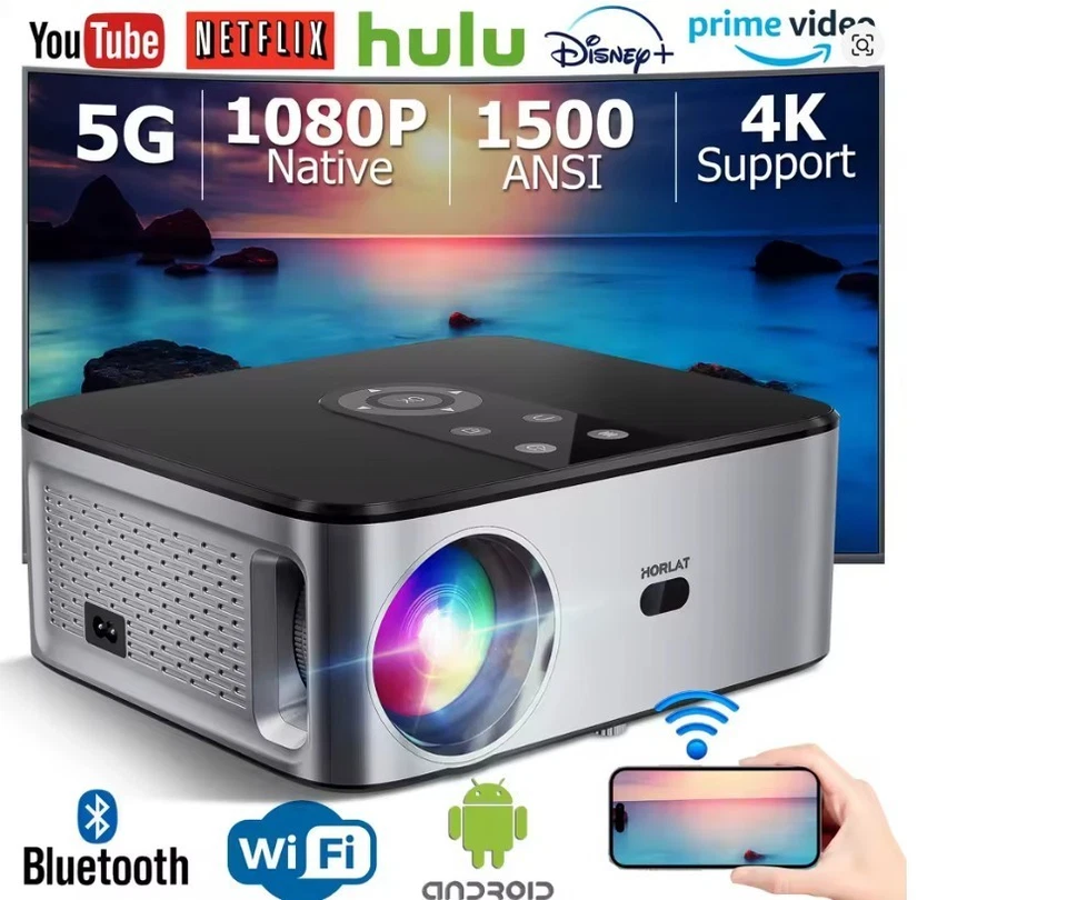 HORLAT T03N 1500 Ansi Lumen 4K LED-Projektor Full HD 1080P Video 4K Heimkino - Bild 1 von 1